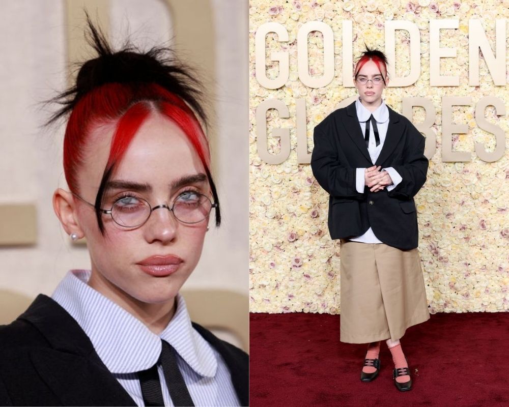 Billie Eilish Hits the 2024 Golden Globes With Cute Glasses and Red ...